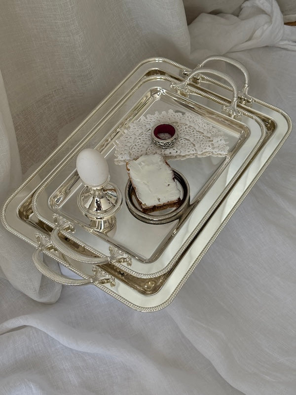 Large Rectangular Umbria Silver-Plated Tray with Handles
