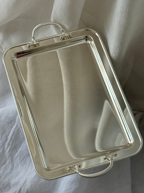Large Rectangular Umbria Silver-Plated Tray with Handles