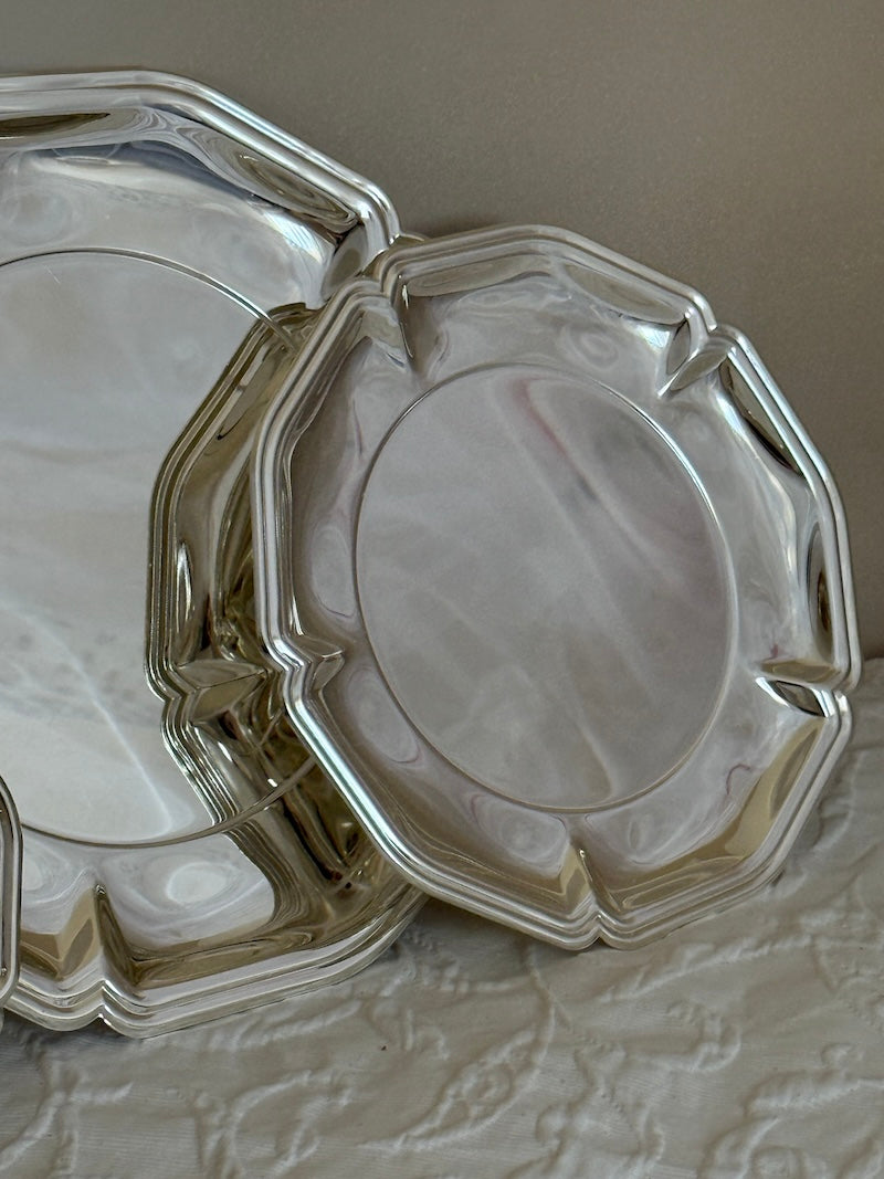 Set of silver trays on a textured surface with a neutral background