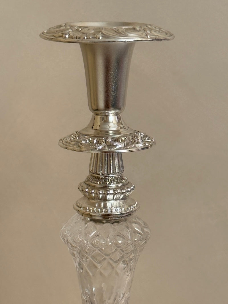 Provence Pair of Silver-Plated and Crystal Candlesticks