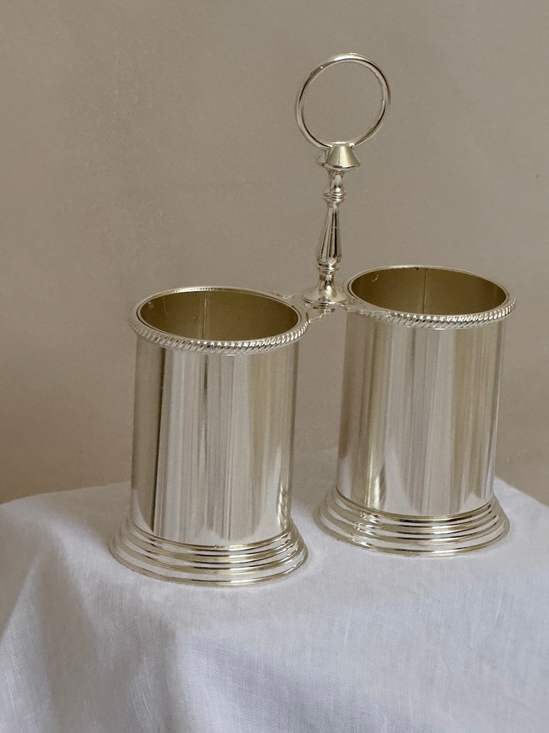 Umbria Set of Two Silver-Plated Serving Vessels with Carry Handle