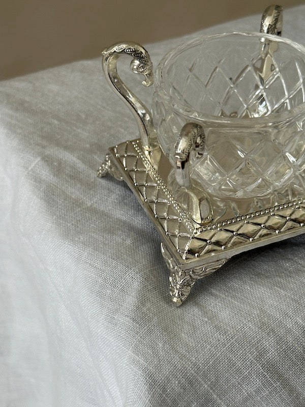 Côte d'Azur Silver-Plated Salt and Spice Serving Dish with Glass Bowl and Spoon
