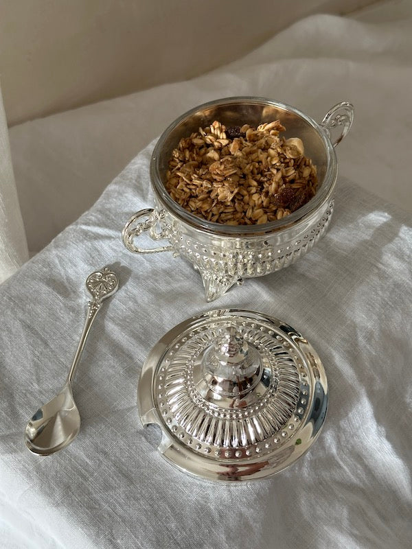 Pisa Sugar Bowl with Handles and Spoon – Silver Plated