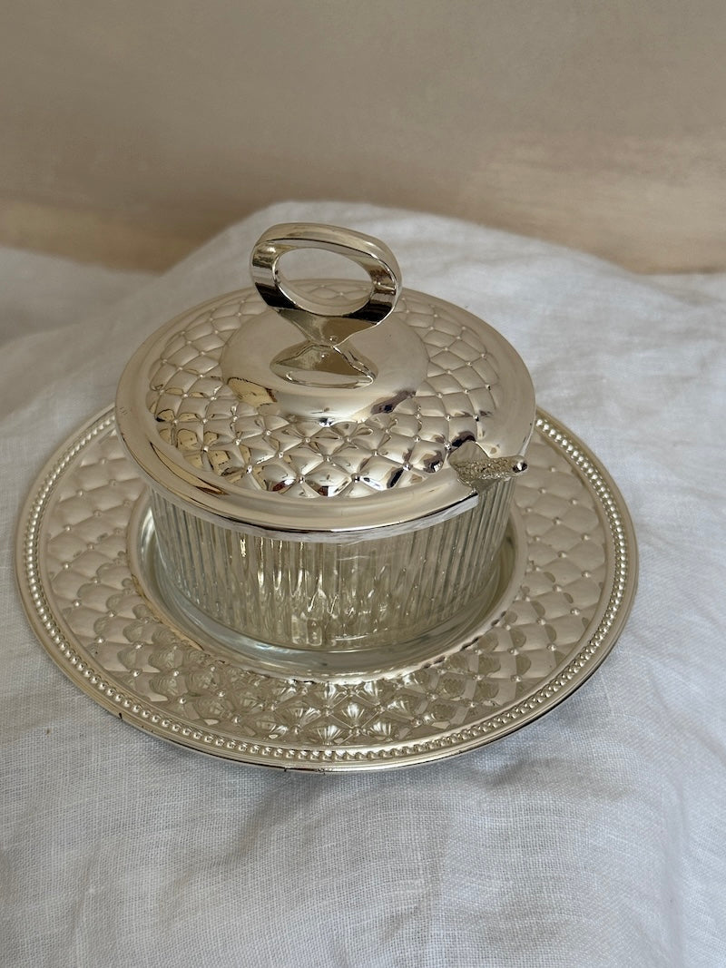 Côte d'Azur Silver-Plated Serving Set with Glass Bowl, Lid, and Spoon