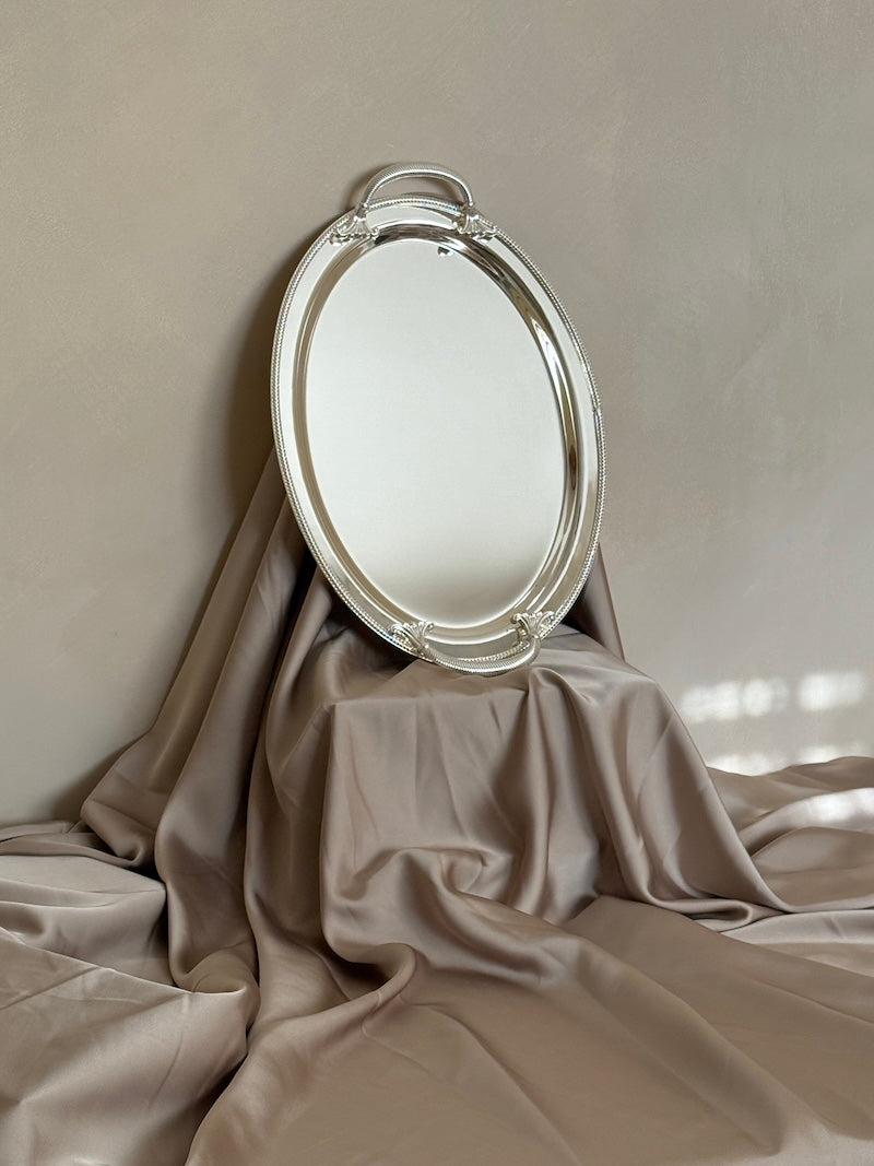 Umbria Oval Silver-Plated Tray with Handles and Delicate Embellishments