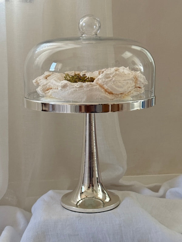 Calabria Large Round Cake Stand with Glass Dome and Nickel-Plated Base