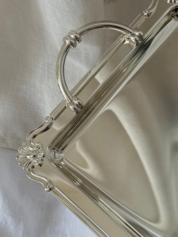 Large Rectangular Bonifacio Silver-Plated Tray with Handles