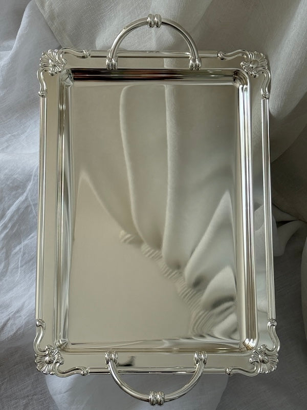 Large Rectangular Bonifacio Silver-Plated Tray with Handles