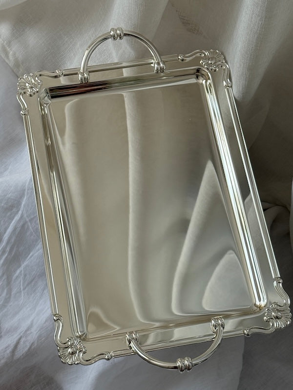 Large Rectangular Bonifacio Silver-Plated Tray with Handles