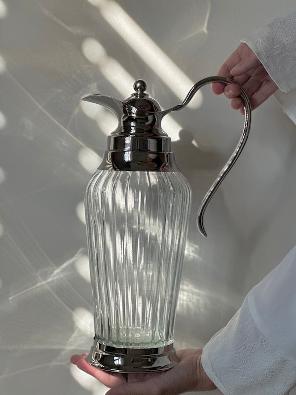 Taormina Tall Glass Beverage Pitcher with Nickel-Plated Lid