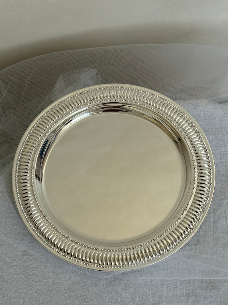 Marbella Round Striped Tray – Silver Plated