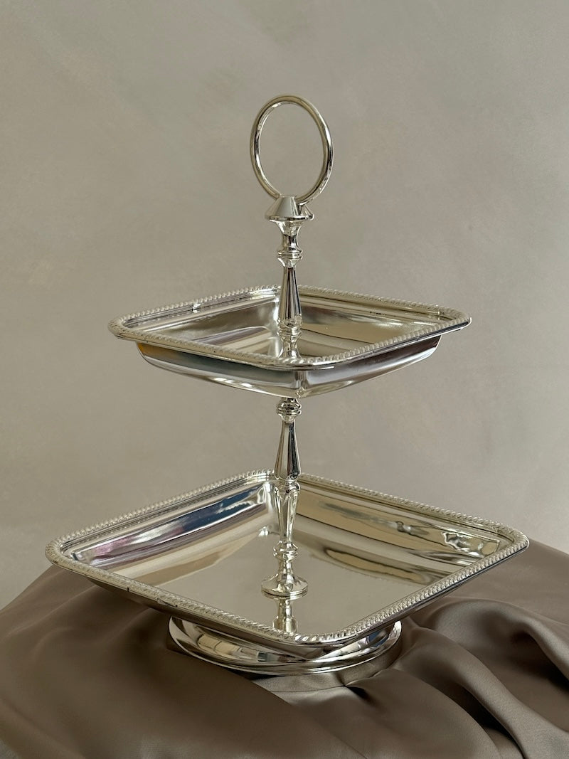 Umbria Two-Tier Square Silver-Plated Stand
