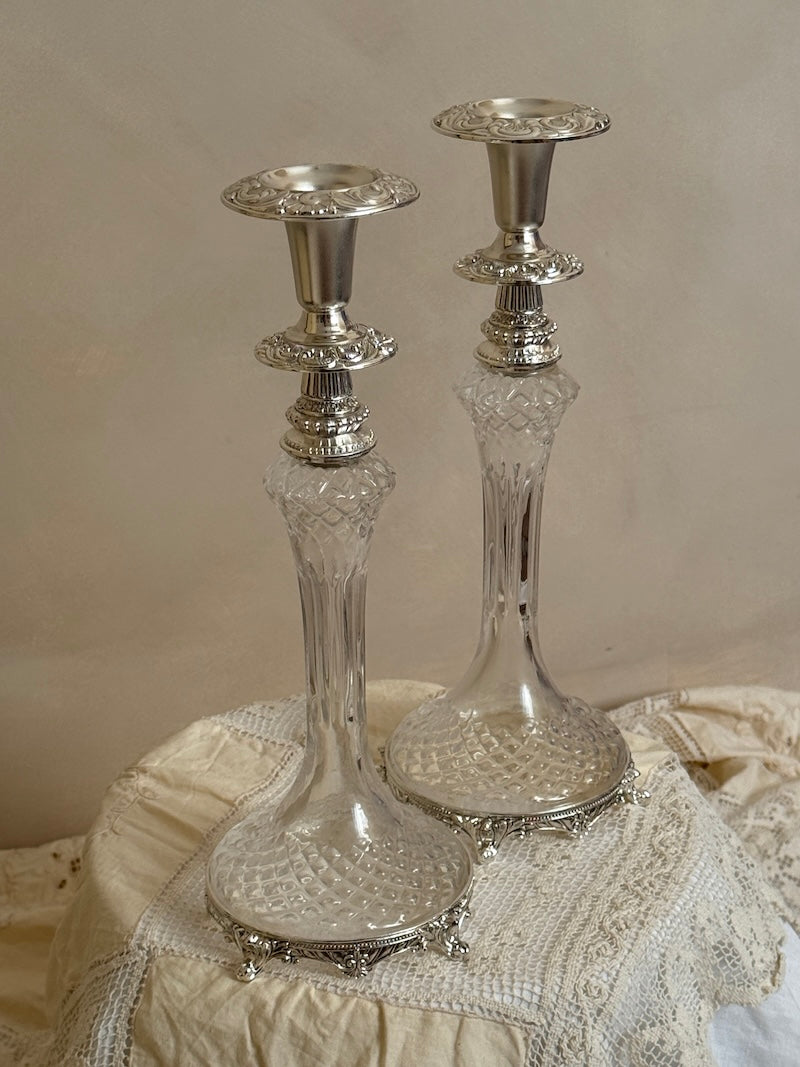 Provence Pair of Silver-Plated and Crystal Candlesticks
