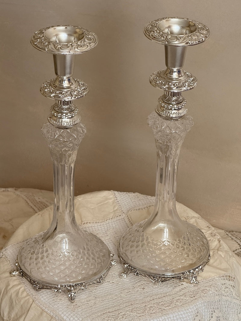 Provence Pair of Silver-Plated and Crystal Candlesticks