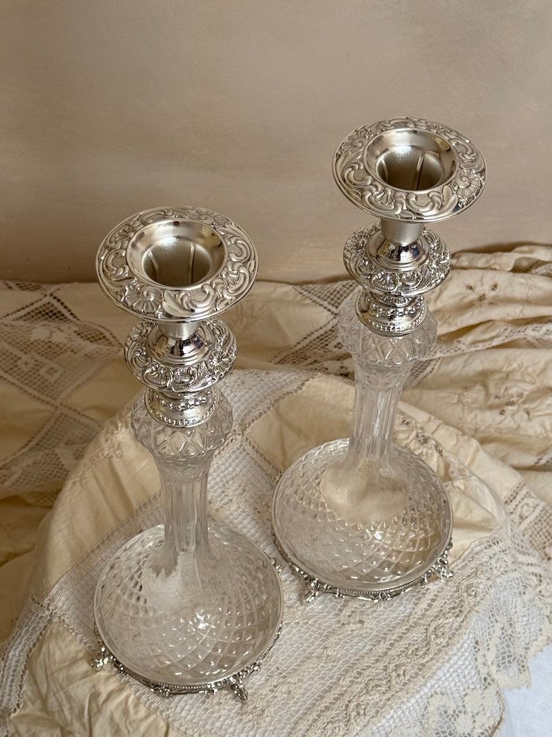 Provence Pair of Silver-Plated and Crystal Candlesticks