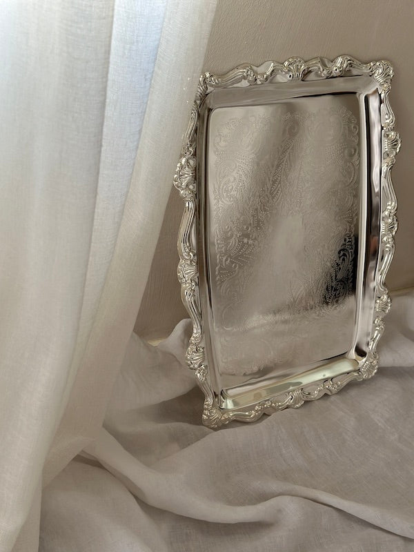 Large Sea Shell Nickel-Plated Tray with Shell Décor