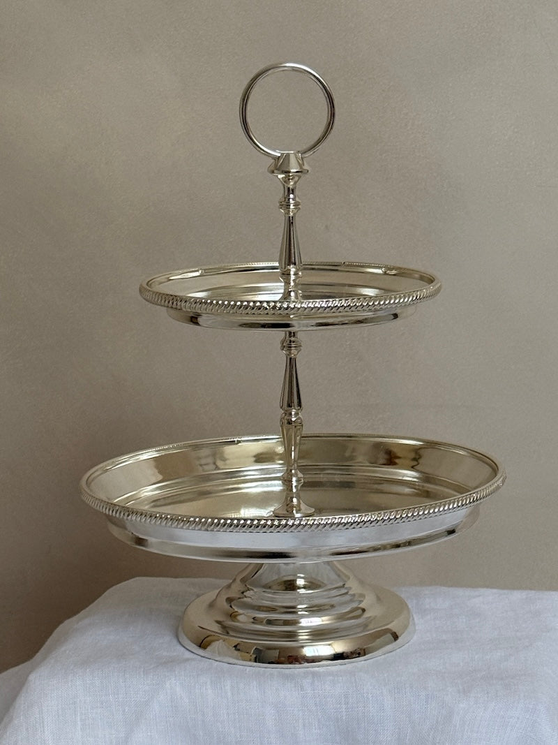 Umbria Two-Tier Round Silver-Plated Stand with Delicate Embellishments
