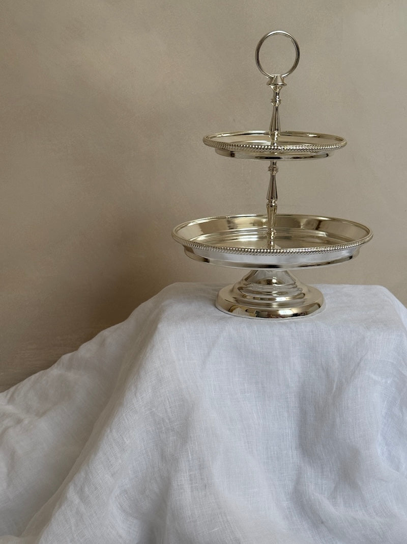 Umbria Two-Tier Round Silver-Plated Stand with Delicate Embellishments