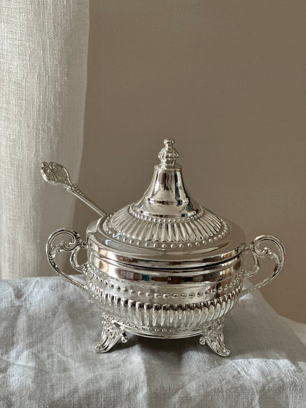 Pisa Sugar Bowl with Handles and Spoon – Silver Plated