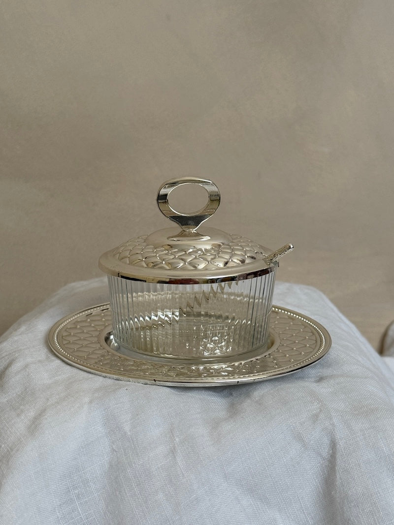 Côte d'Azur Silver-Plated Serving Set with Glass Bowl, Lid, and Spoon