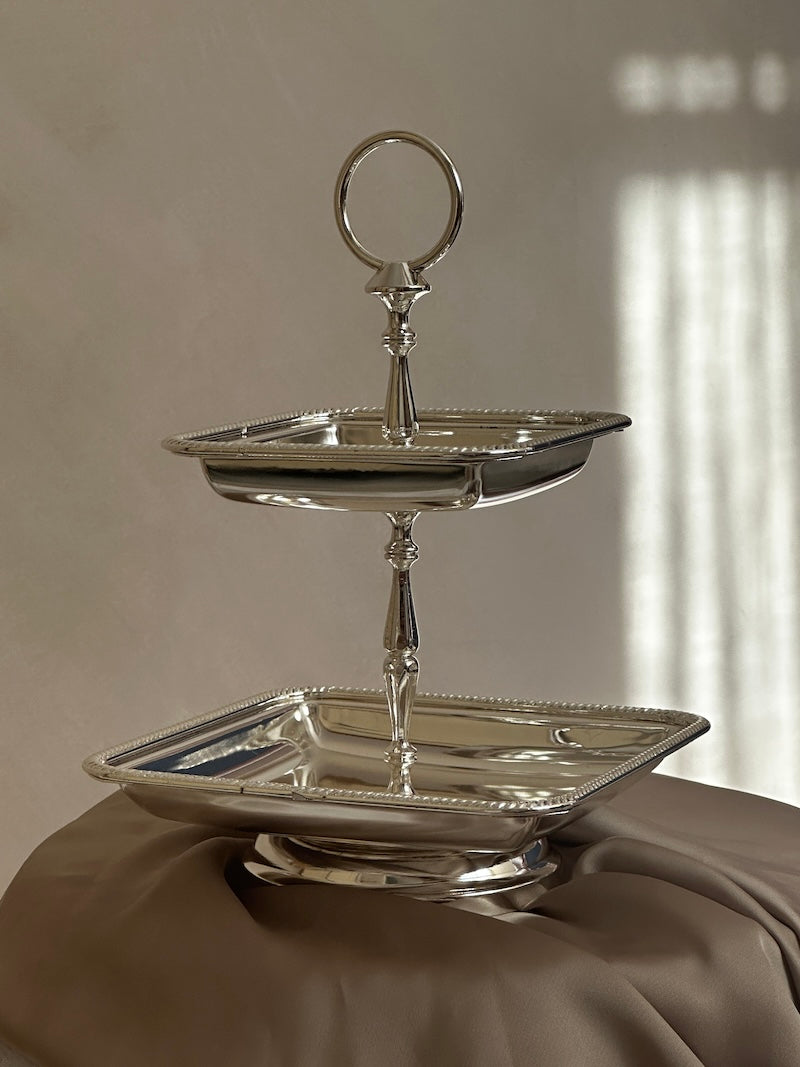 Umbria Two-Tier Square Silver-Plated Stand