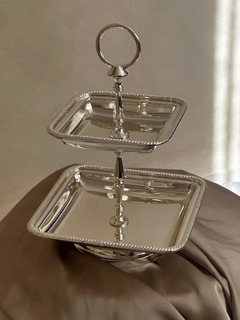 Umbria Two-Tier Square Silver-Plated Stand
