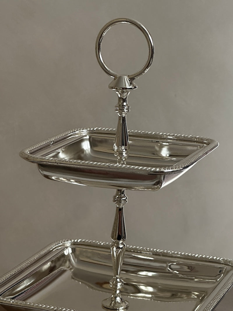 Umbria Two-Tier Square Silver-Plated Stand