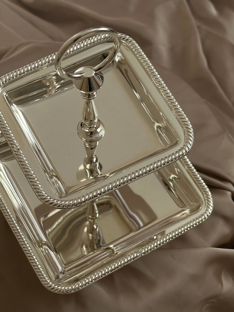 Umbria Two-Tier Square Silver-Plated Stand