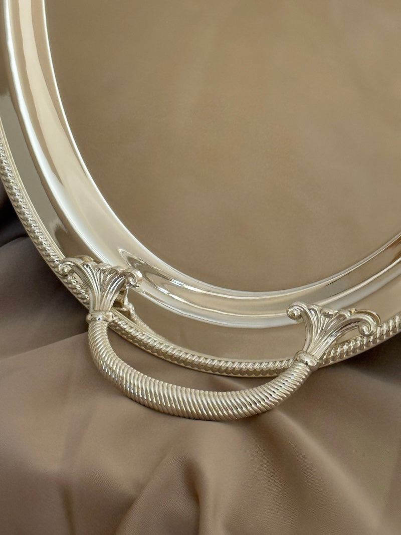 Umbria Oval Silver-Plated Tray with Handles and Delicate Embellishments