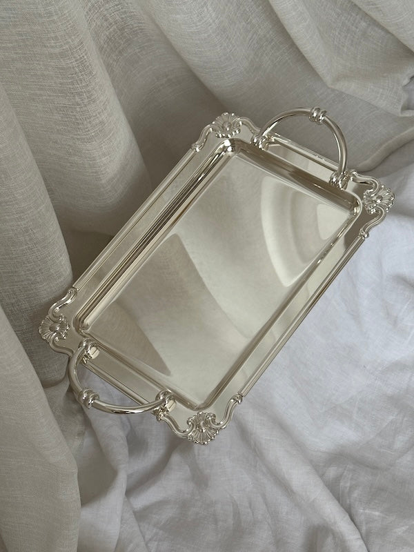 Medium Rectangular Bonifacio Silver-Plated Tray with Handles