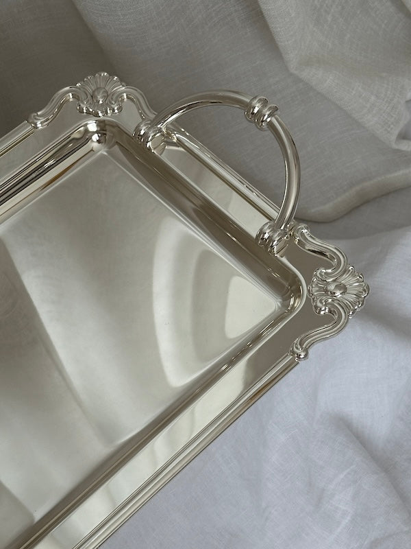 Medium Rectangular Bonifacio Silver-Plated Tray with Handles
