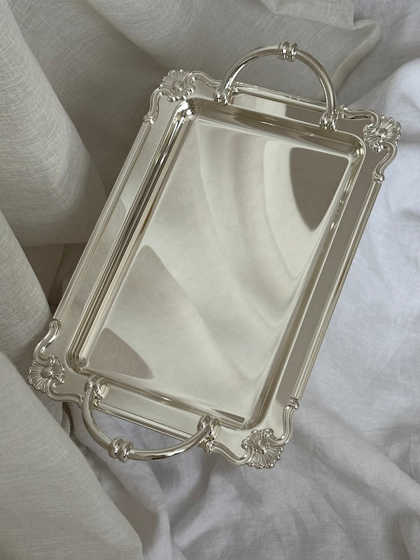 Medium Rectangular Bonifacio Silver-Plated Tray with Handles