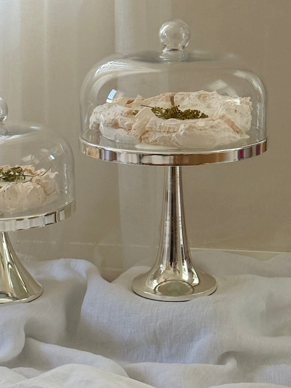 Calabria Large Round Cake Stand with Glass Dome and Nickel-Plated Base
